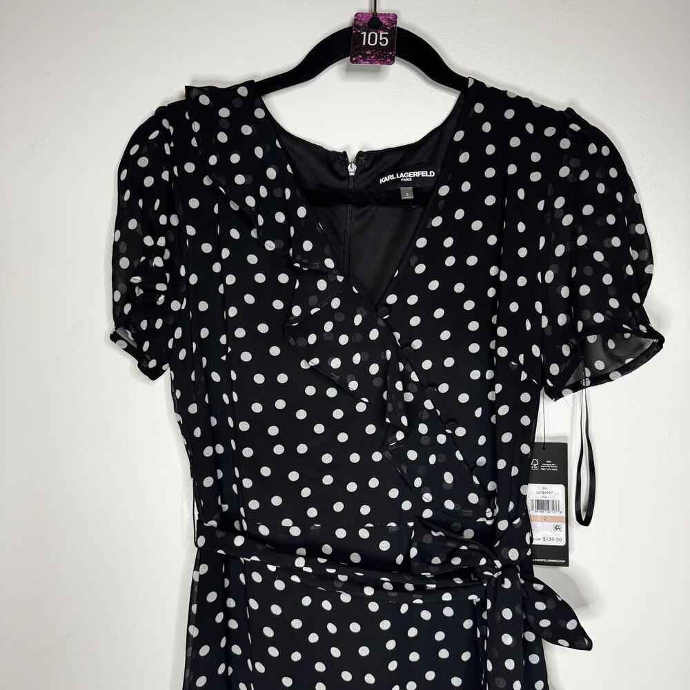Karl Lagerfeld Polka Dot Tiered V-Neck Midi Dress - Picture 7 of 7
